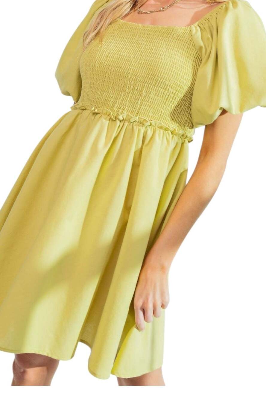 Easel Los Angeles Puff Sleeve Smocked Mini Dress, Small